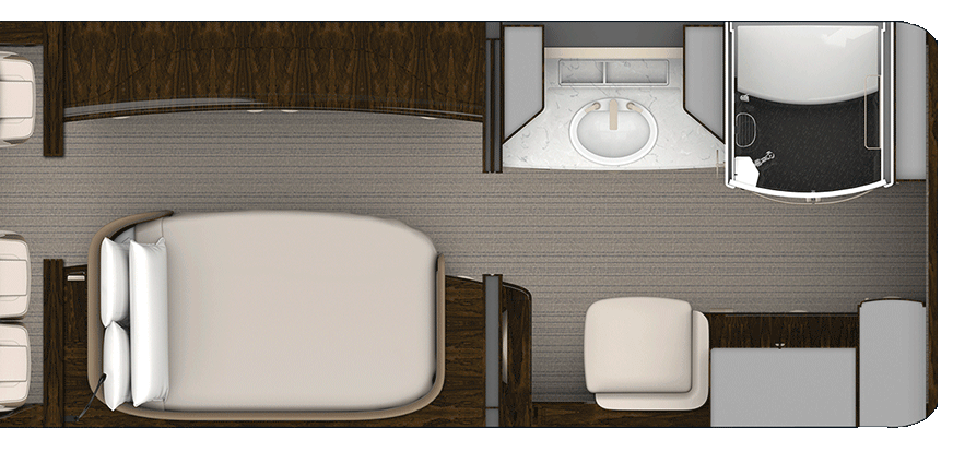 Rendering of Master Suite aircraft floorplan