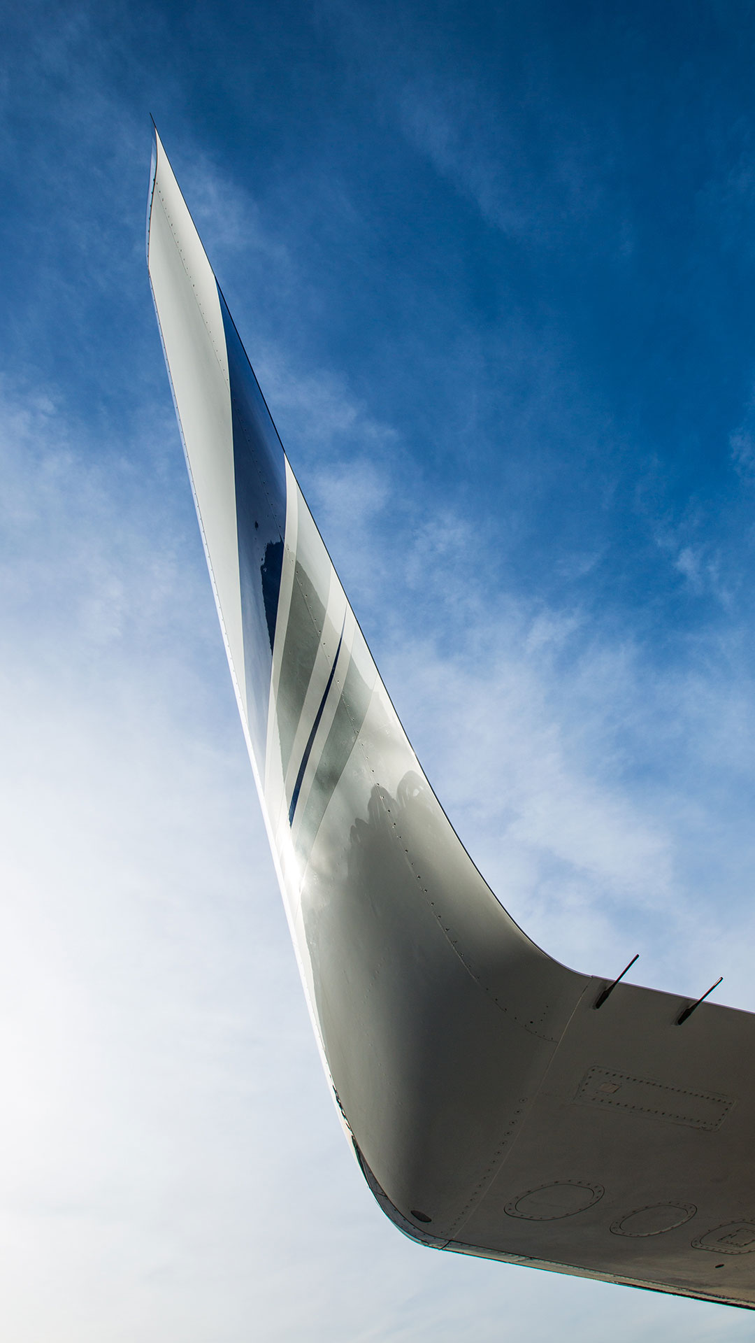 Closeup shot of aircraft tail against the sky background